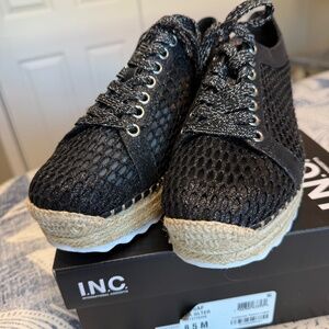 I.N.C International Concepts ASINAF BLK Black Glitter Espadrille Sneaker 8.5